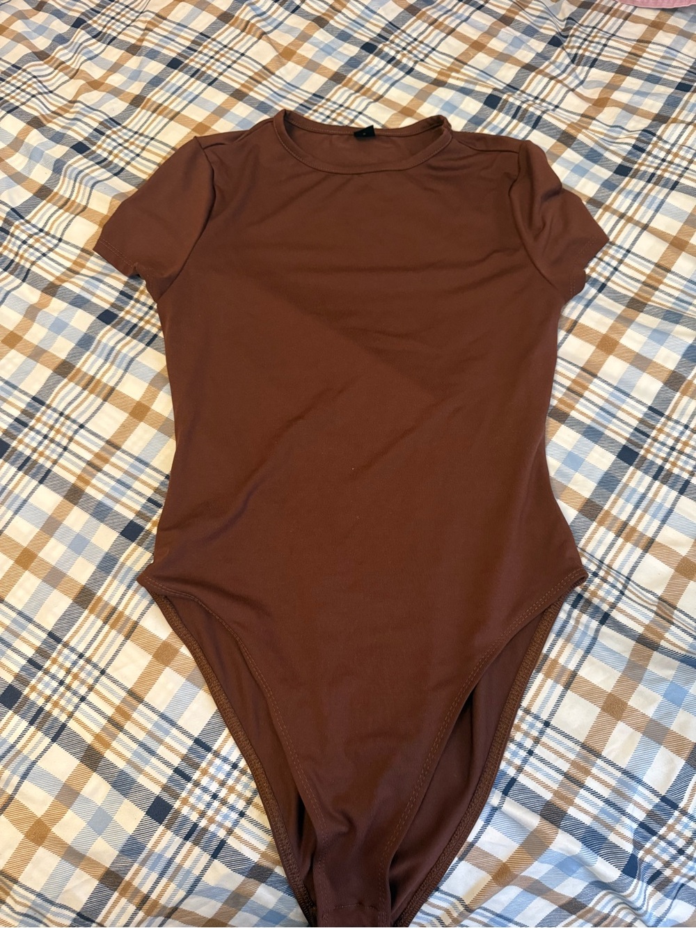 Short-Sleeve One-Piece Bodysuit in Brown